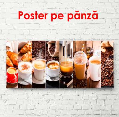 Poster - Set pentru iubitorii de cafea, 150 x 50 см, Poster înrămat, Alimente și Băuturi