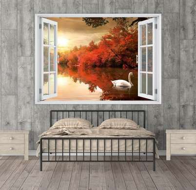 Wall Decal - Window with Swan Lake View, Window imitation