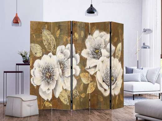 Screen with delicate flowers on a brown background., 7