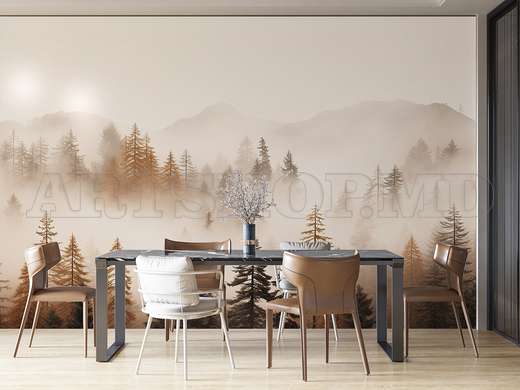 Wall mural - Mountain forest with pines in shades of beige