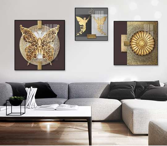 Poster - Butterfly and other elements, 80 x 80 см, Framed poster on glass, Sets