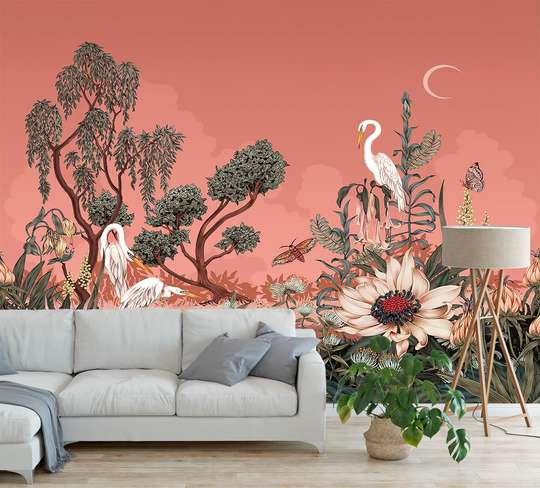 Wall Mural - Garden with birds and flowers