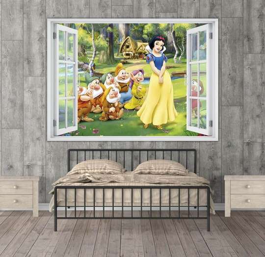 Wall Sticker - Window with a view of Snow White and the 7 Dwarfs, Window imitation