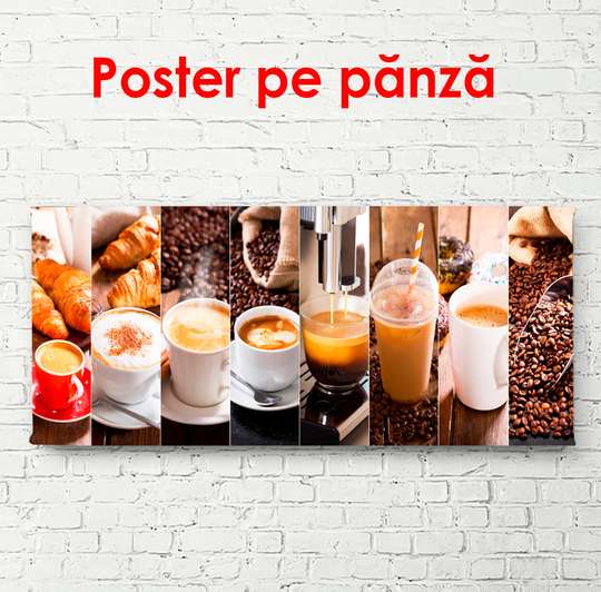 Poster - Set pentru iubitorii de cafea, 150 x 50 см, Poster înrămat