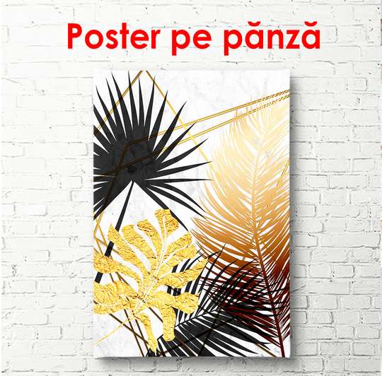 Poster - Grădină tropicală în culori aurii 2, 60 x 90 см, Poster înrămat, Glamour
