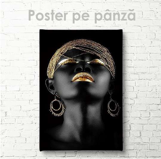 Постер - Африканка с золотыми асексуарами, 30 x 60 см, Холст на подрамнике