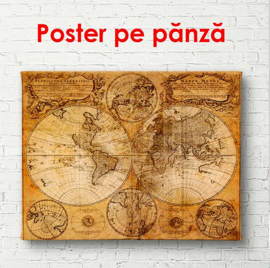 Постер - Старинная карта, 90 x 60 см, Постер в раме