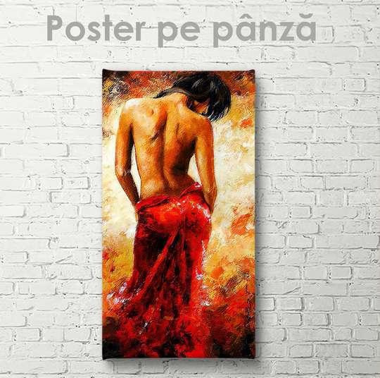 Poster - Lady in a bright red dress, 30 x 90 см, Canvas on frame