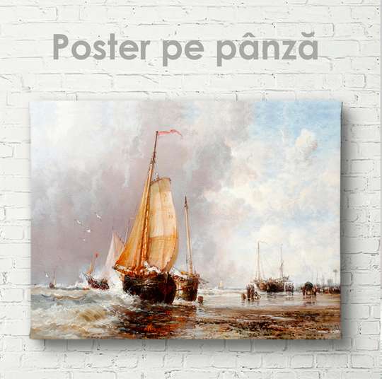 Постер - Лодки, 45 x 30 см, Холст на подрамнике, Живопись