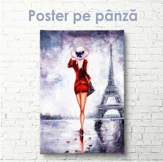 Постер - Девушка в Париже, 30 x 45 см, Холст на подрамнике