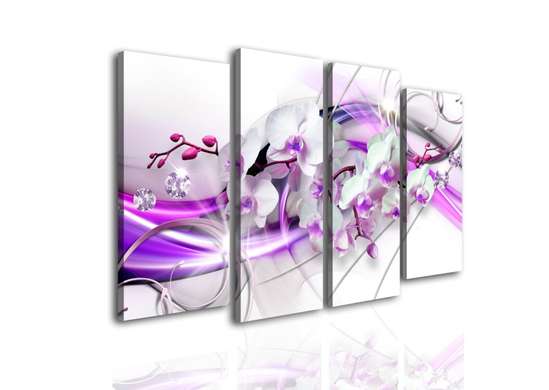 Modular picture, White orchid and lilac lines., 106 x 60