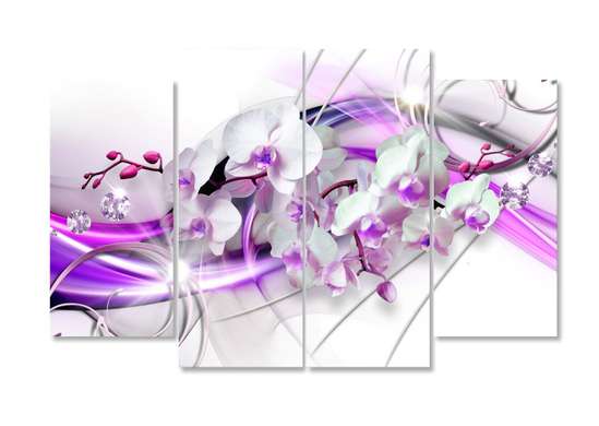 Modular picture, White orchid and lilac lines., 198 x 115