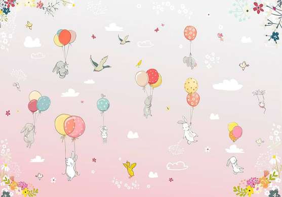 Nursery Wall Mural - Lovely bunnies with balloons