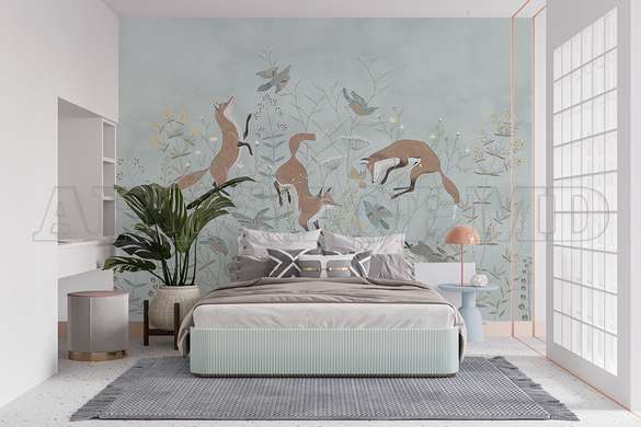 Wall mural - Foxes on light gray background