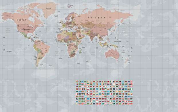 Фотообои - Политическая карта мира с флагами