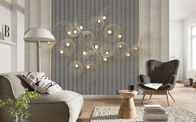 Wall Mural - Golden circles on a gray background