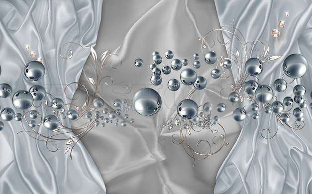 3D Photo Wallpaper- Pale blue spheres on a satin gray background