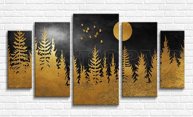 Modular picture, The golden night forest, 108 х 60