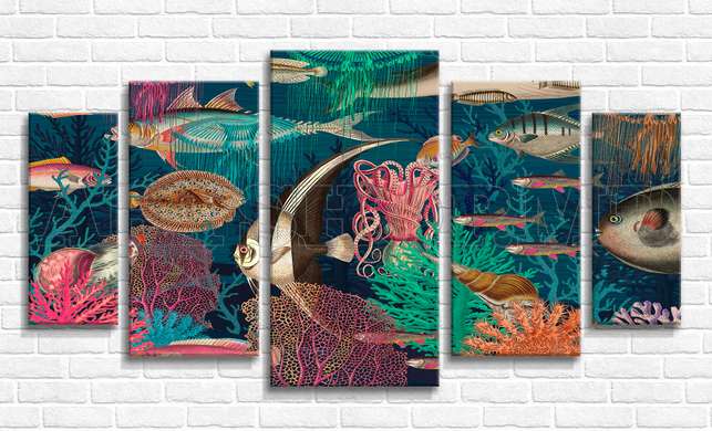 Modular picture, Multicolored fish, 108 х 60