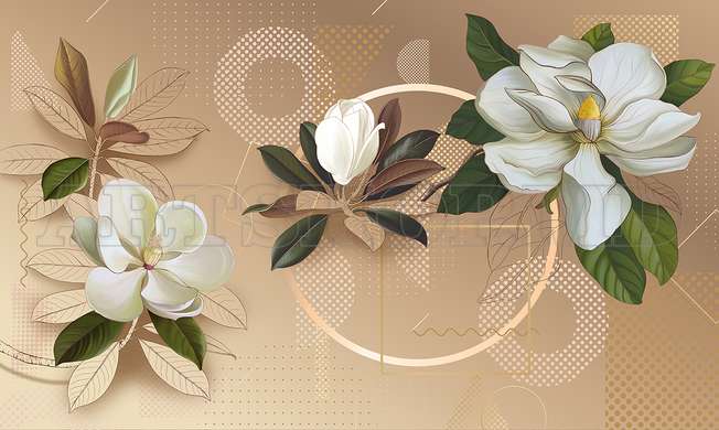 Wall mural - Magnolia flowers on geometric background