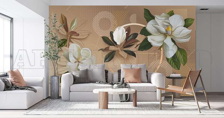 Wall mural - Magnolia flowers on geometric background