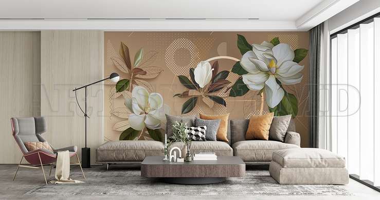 Wall mural - Magnolia flowers on geometric background