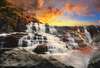 Фотообои - Скалистый водопад на фоне заката