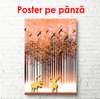 Poster - Pădurea abstractă cu păsări și elani, 30 x 60 см, Panza pe cadru, Glamour