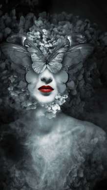 Постер - Абстрактная Девушка- бабочка, 30 x 60 см, Холст на подрамнике