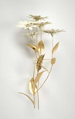 Poster - Flori albe și frunze aurii, 60 x 90 см, Poster inramat pe sticla, Seturi