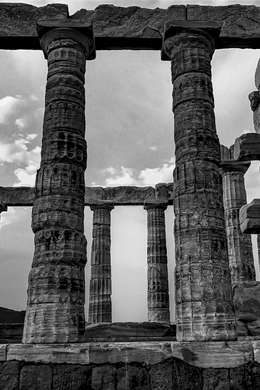 Poster - Black & White Greece Columns, 30 x 45 см, Canvas on frame, Maps and Cities