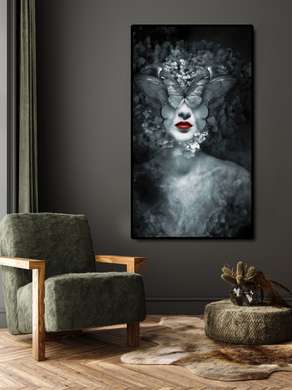 Poster - Abstract Butterfly Girl, 45 x 90 см, Framed poster on glass, Glamour