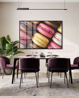 Poster - Soft Color Macarons, 90 x 60 см, Framed poster on glass, Food and Drinks