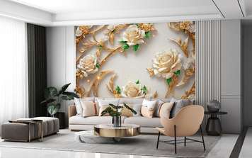 Wall mural - Beige roses with golden elements