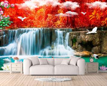 Wall Mural - Red autumn leaves