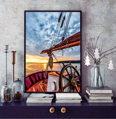 Poster - Beautiful deck overlooking the seascape, 45 x 90 см, Framed poster, Marine Theme