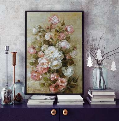 Постер - Розы прованс, 45 x 90 см, Постер на Стекле в раме, Прованс