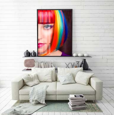 Poster - Fată cu păr curcubeu, 30 x 60 см, Panza pe cadru