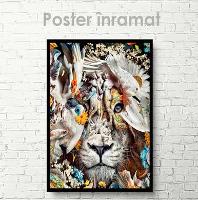 Постер, Абстрактный лев, 60 x 90 см, Постер на Стекле в раме, Животные