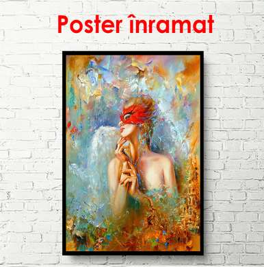 Poster - Fata cu o mască roșie pe față, 60 x 90 см, Poster înrămat