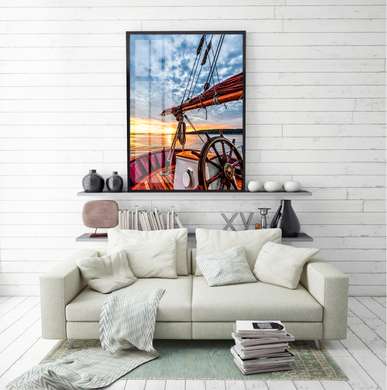 Poster - Beautiful deck overlooking the seascape, 45 x 90 см, Framed poster, Marine Theme