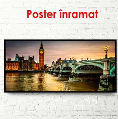 Постер - Закат в прекрасном Лондоне, 90 x 60 см, Постер в раме, Города и Карты