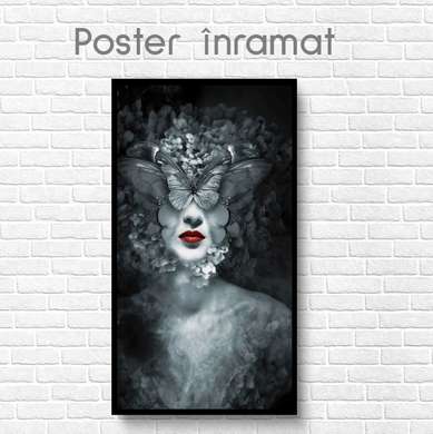 Постер - Абстрактная Девушка- бабочка, 45 x 90 см, Постер на Стекле в раме, Гламур