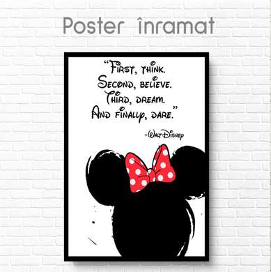 Poster - Minnie Mouse cu citat, 60 x 90 см, Poster inramat pe sticla