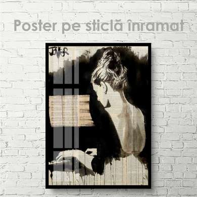 Poster - At the piano, 30 x 45 см, Canvas on frame, Black & White