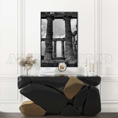 Poster - Black & White Greece Columns, 30 x 45 см, Canvas on frame, Maps and Cities