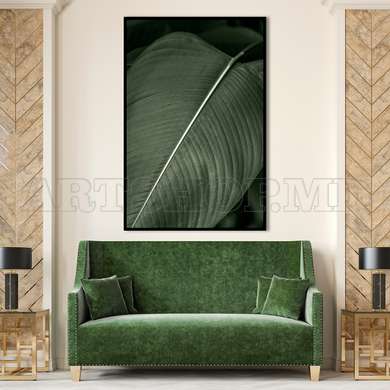 Poster - Green Exotic Leaf, 60 x 90 см, Framed poster on glass, Botanical