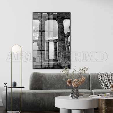 Poster - Black & White Greece Columns, 30 x 45 см, Canvas on frame, Maps and Cities