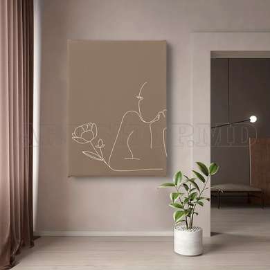 Poster - Beige Woman Silhouette, 30 x 45 см, Canvas on frame, Minimalism