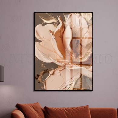 Poster - Beige abstract flower, 60 x 90 см, Framed poster on glass, Flowers